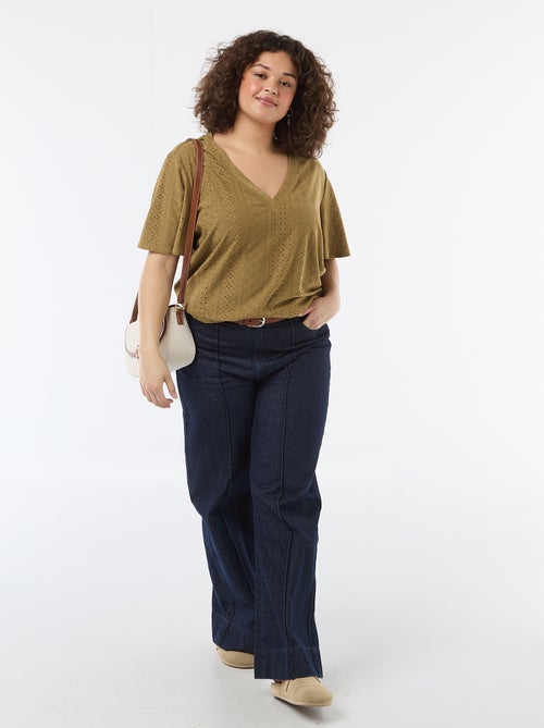 Tee-shirt uni en maille ajourée - Kiabi