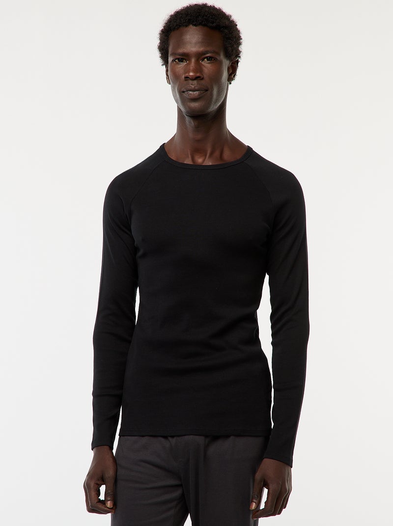 Tee-shirts basiques unis à manches longues Noir - Kiabi