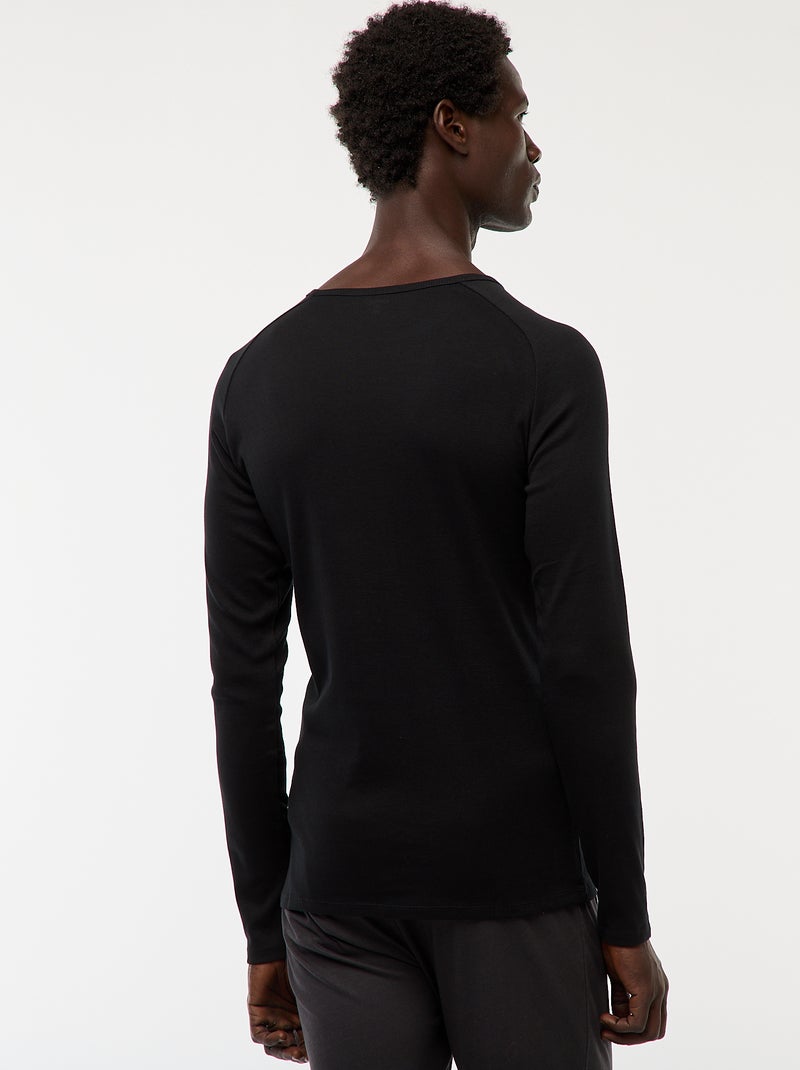 Tee-shirts basiques unis à manches longues Noir - Kiabi