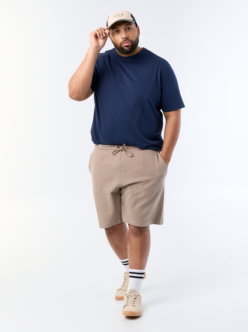 Textured Jersey Knit Short-Sleeved T-shirt Navy - Kiabi