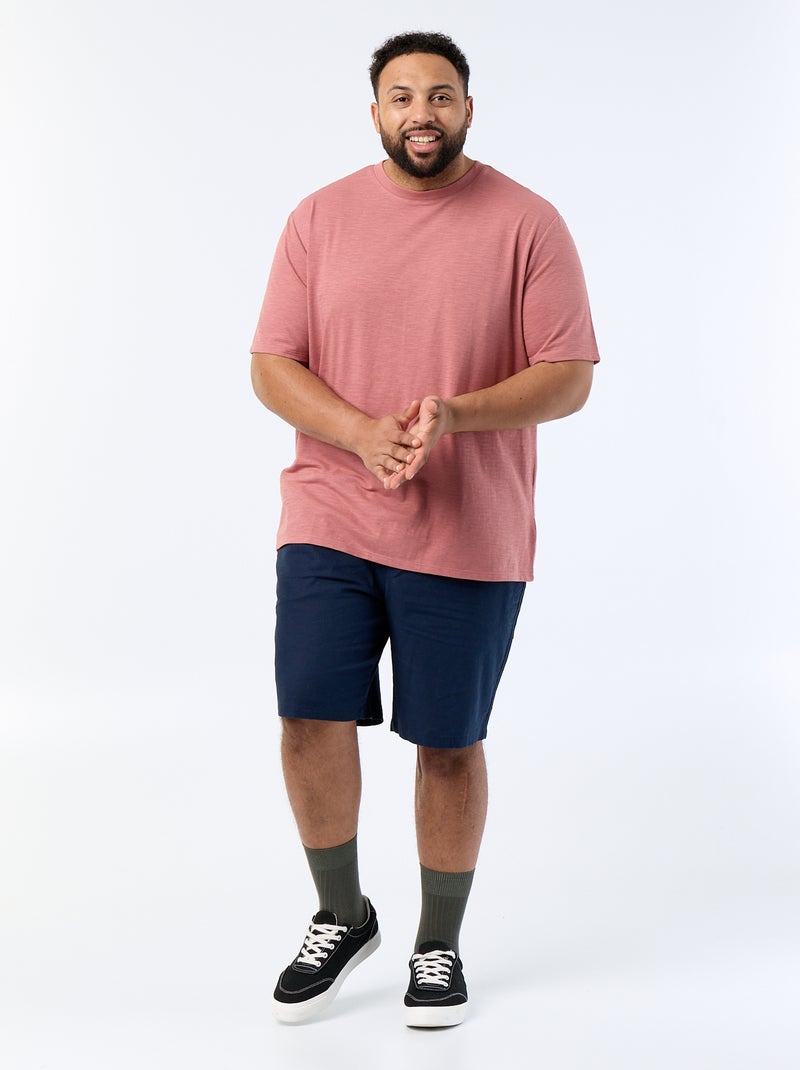 Textured Jersey Knit Short-Sleeved T-shirt Pink - Kiabi