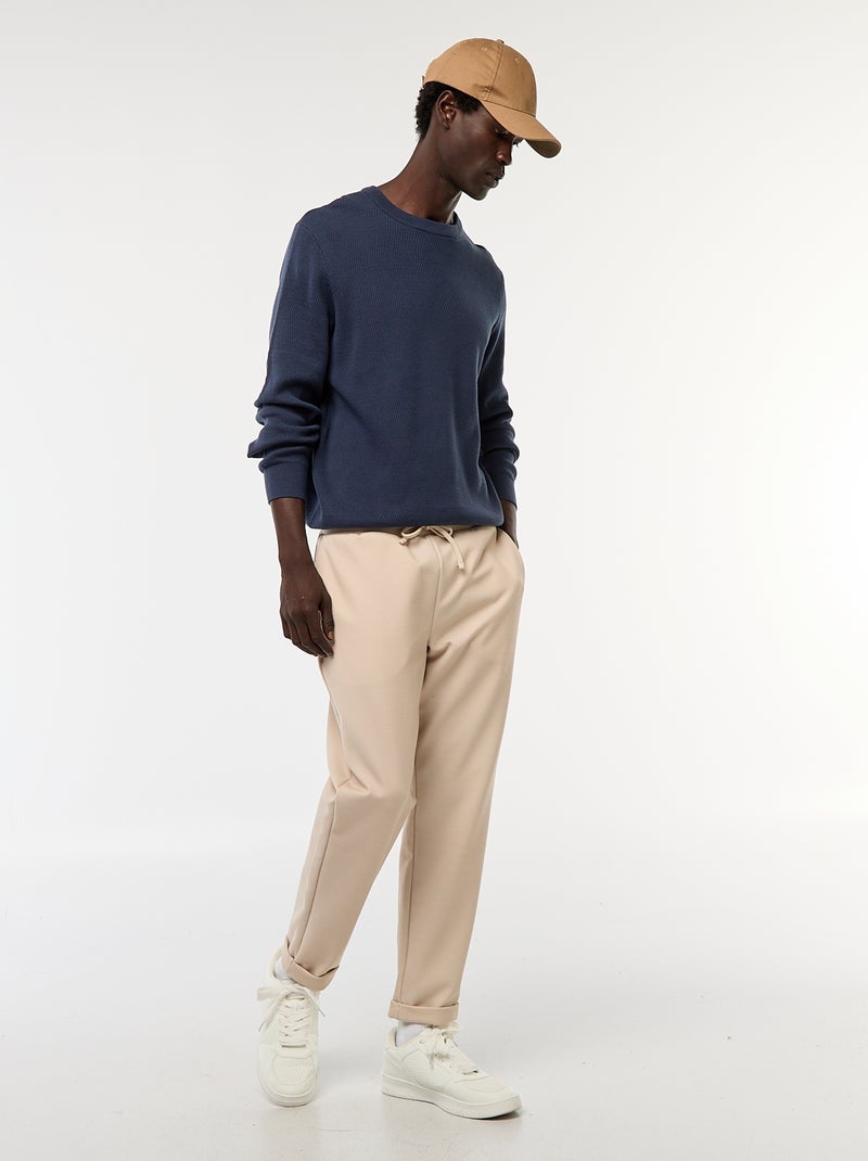 Textured Knit Crew Neck Sweater Blue - Kiabi