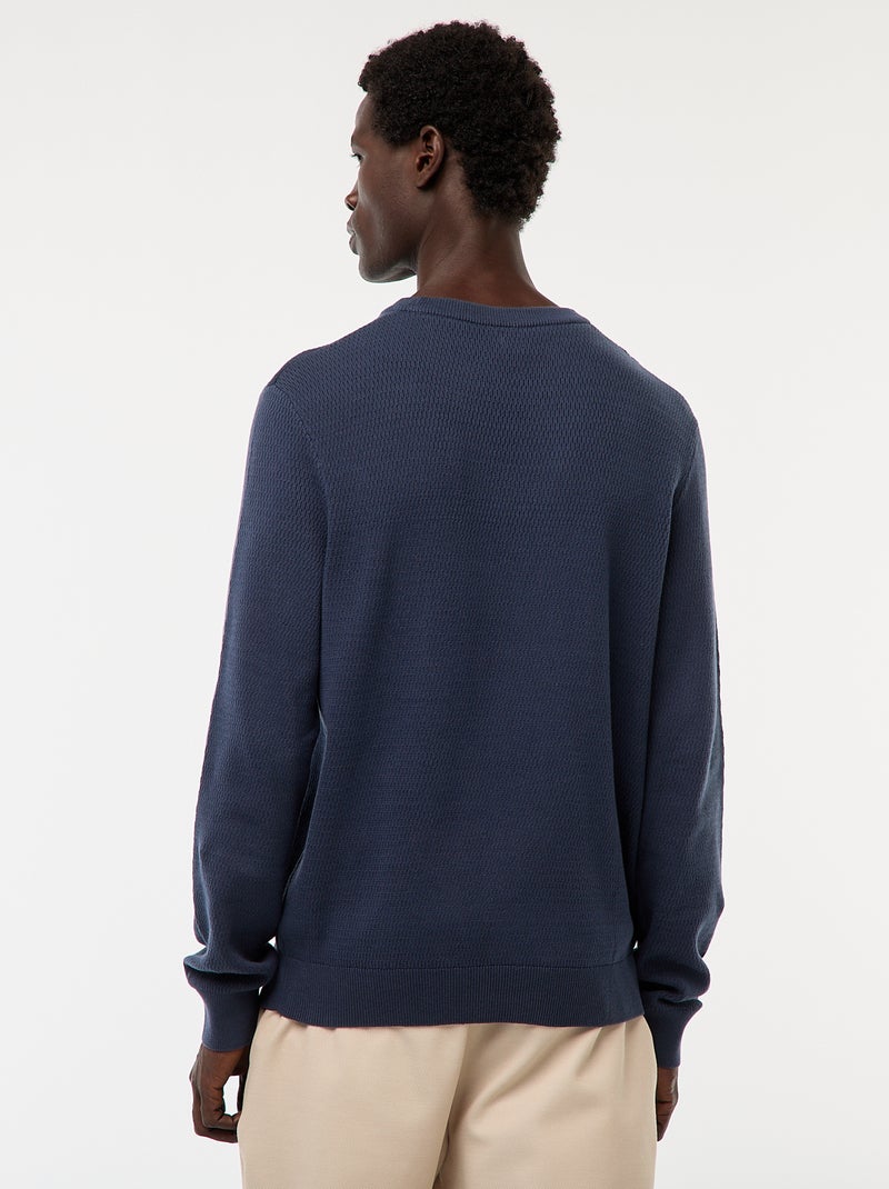Textured Knit Crew Neck Sweater Blue - Kiabi
