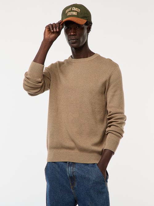 Textured Knit Crew Neck Sweater - Kiabi Textured Knit Crew Neck Sweater - Kiabi
