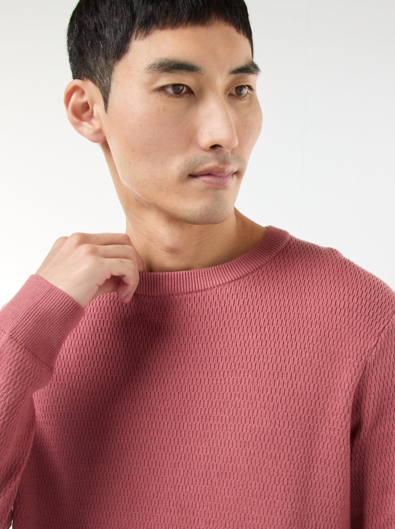 Textured Knit Crew Neck Sweater Pink - Kiabi