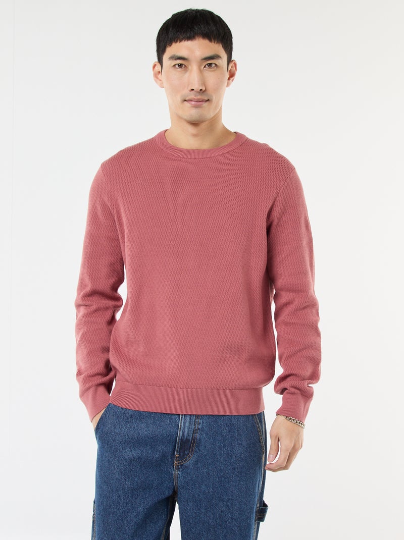 Textured Knit Crew Neck Sweater Pink - Kiabi