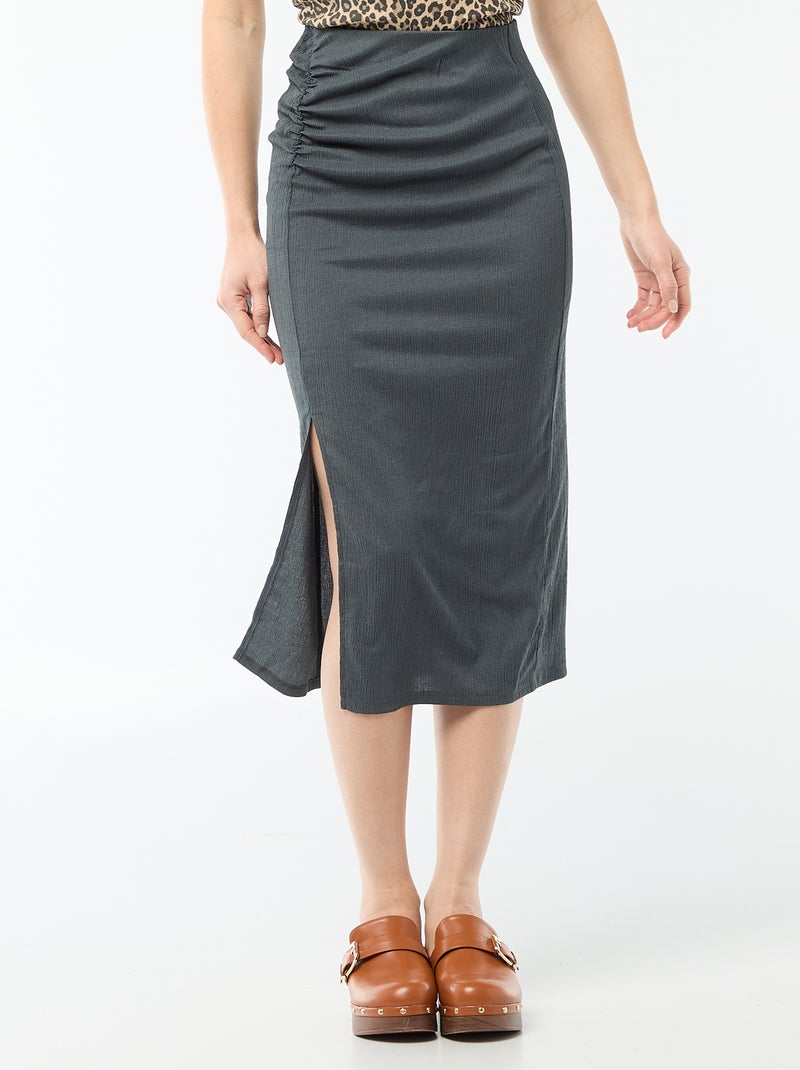 Textured Knit Midi Skirt Grey - Kiabi