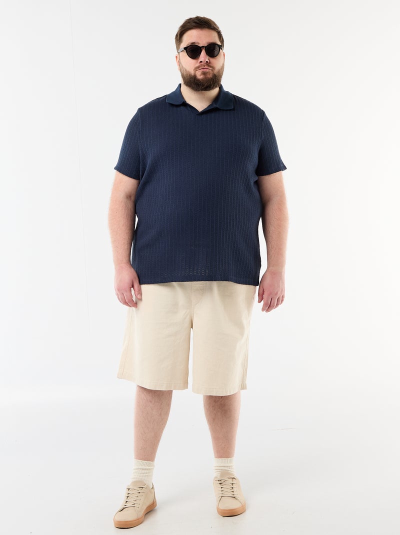 Textured Knit Short-Sleeve Polo Blue - Kiabi
