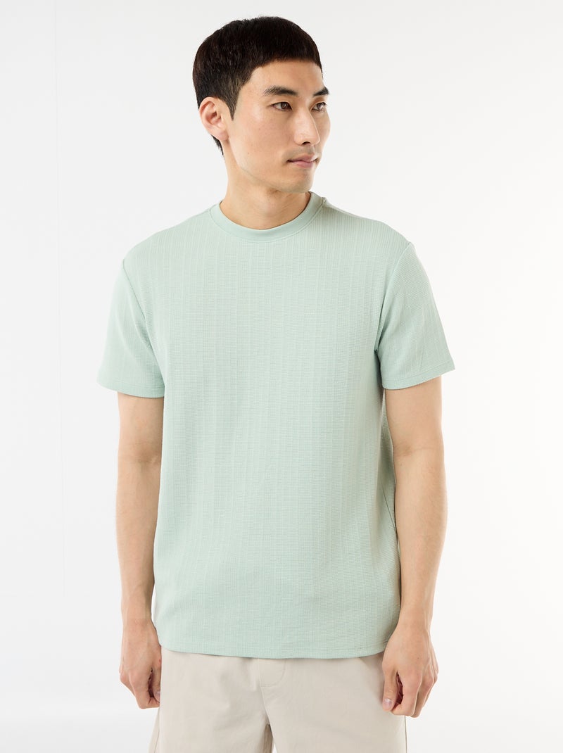 Textured Knit Short-Sleeve T-Shirt Blue - Kiabi