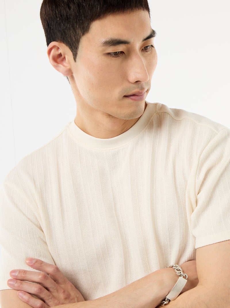 Textured Knit Short-Sleeve T-Shirt White - Kiabi