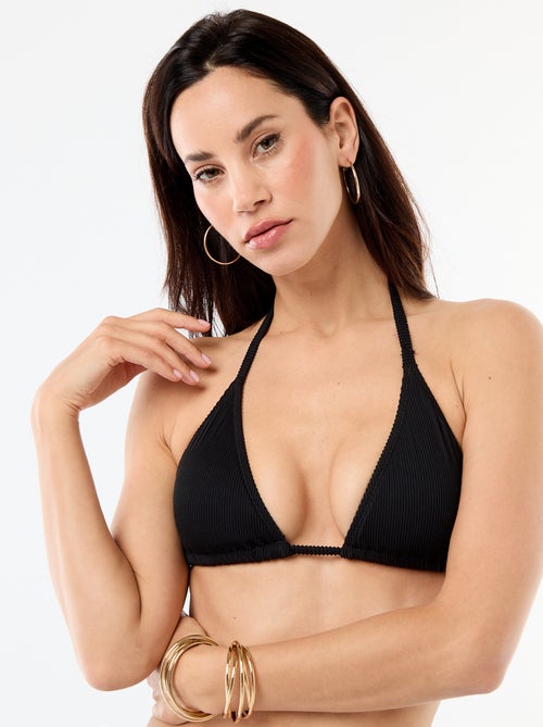 Textured Knit Tie-Front Triangle Bikini Top - Kiabi