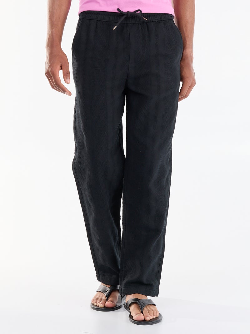 Textured plain trousers Black - Kiabi