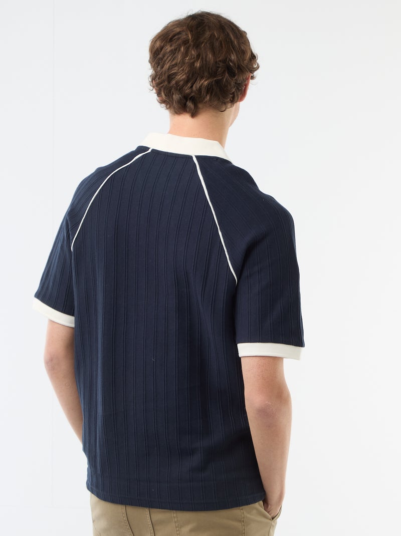 Textured Polo Shirt with Buttonless Polo Collar Blue - Kiabi
