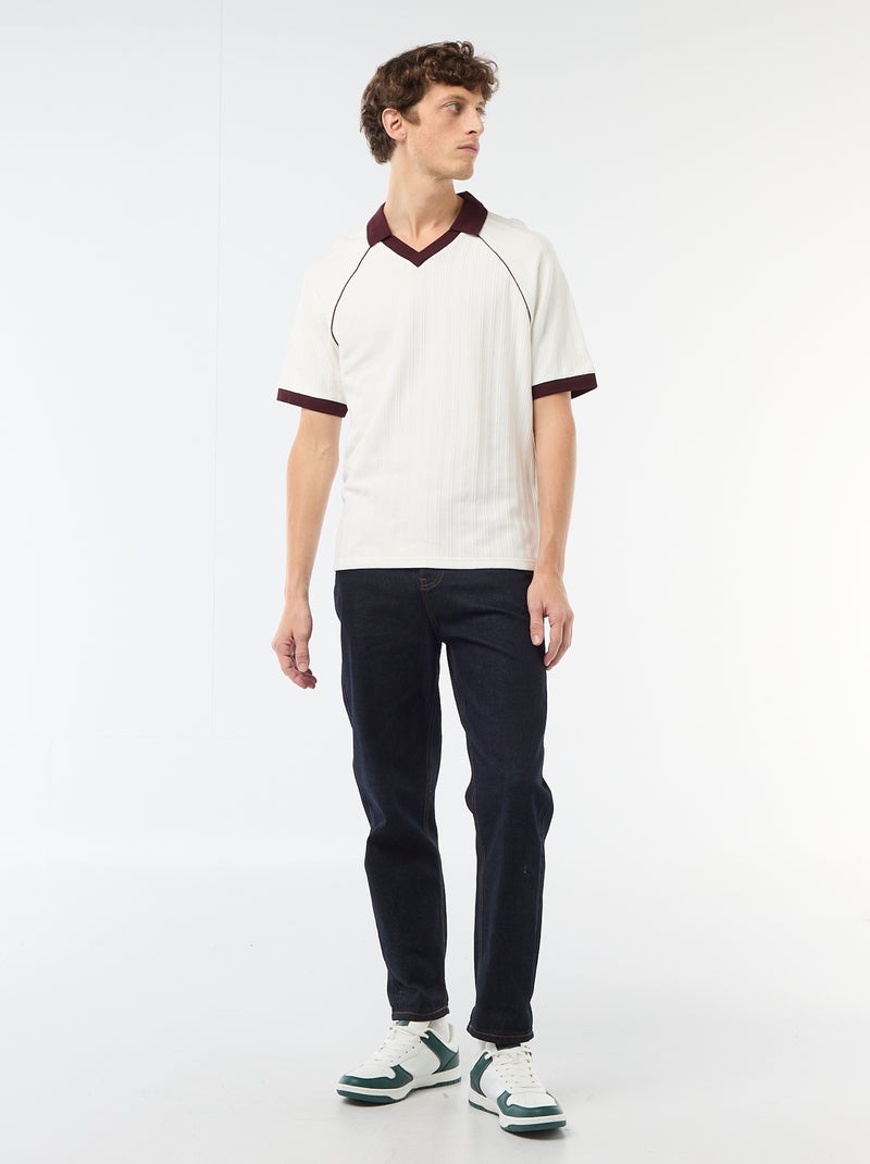 Textured Polo Shirt with Buttonless Polo Collar White - Kiabi