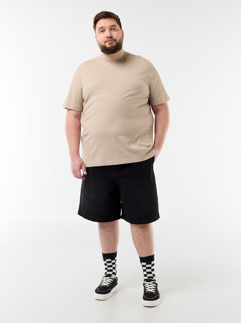 Textured Ribbed T-shirt Beige - Kiabi