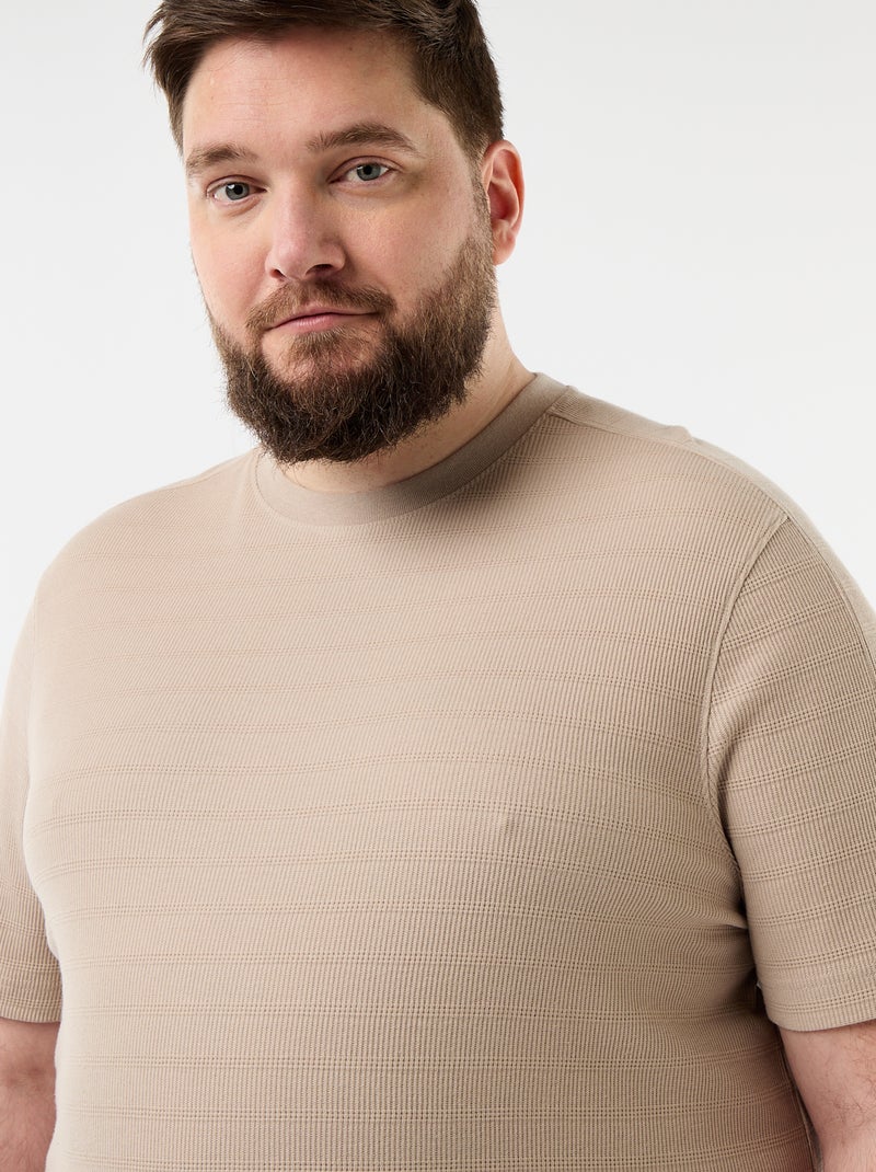 Textured Ribbed T-shirt Beige - Kiabi