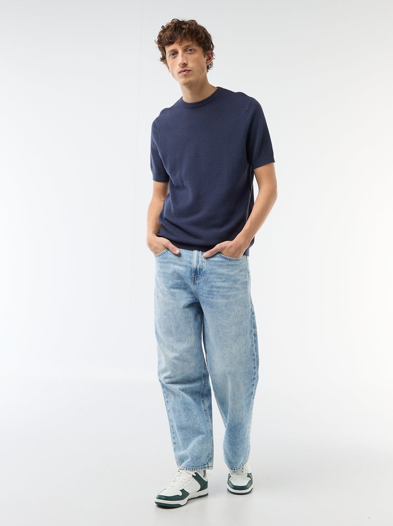Textured Short-Sleeve T-shirt Blue - Kiabi