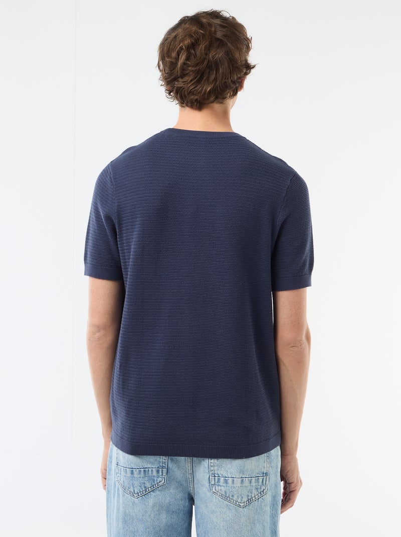 Textured Short-Sleeve T-shirt Blue - Kiabi