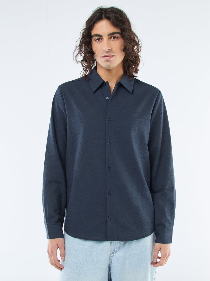 Textured Solid Shirt Blue - Kiabi