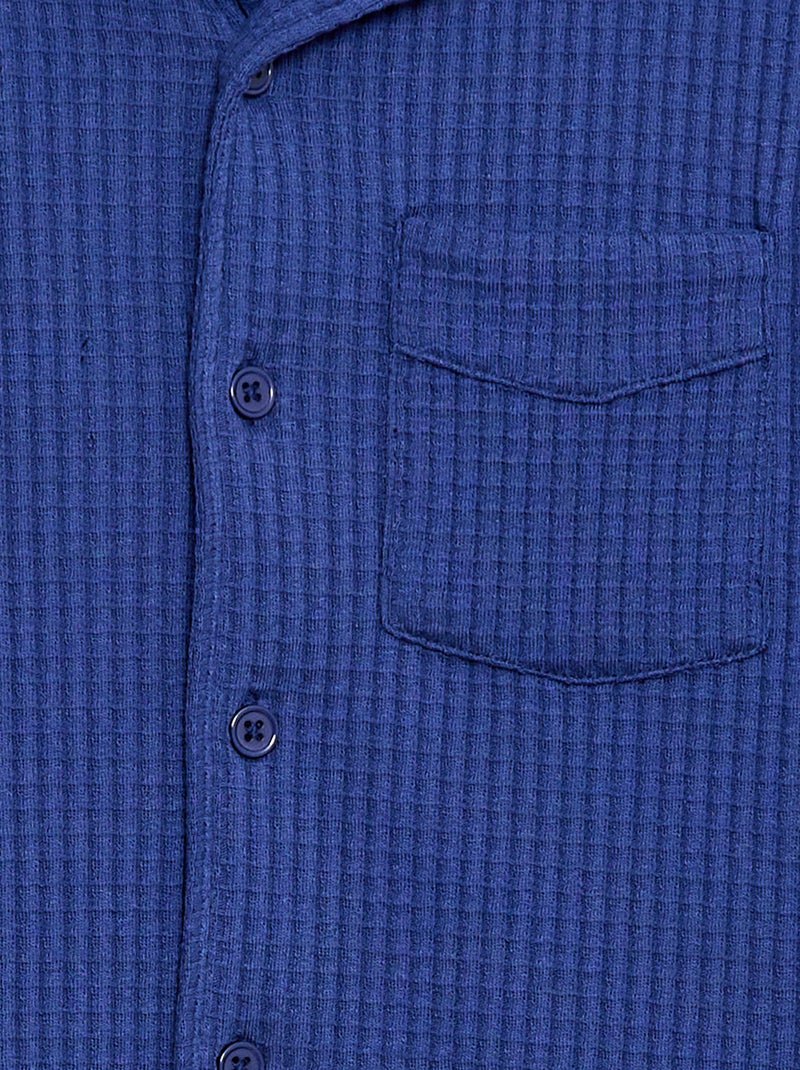 Textured Solid Shirt Blue - Kiabi