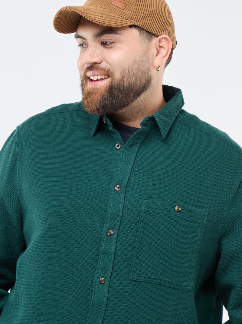 Textured Solid Shirt Green - Kiabi