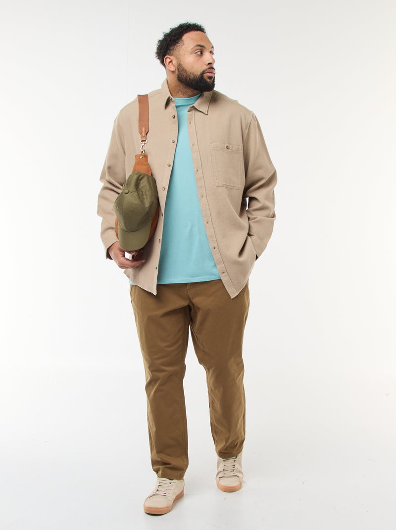 Textured Waffle-Effect Shirt Beige - Kiabi