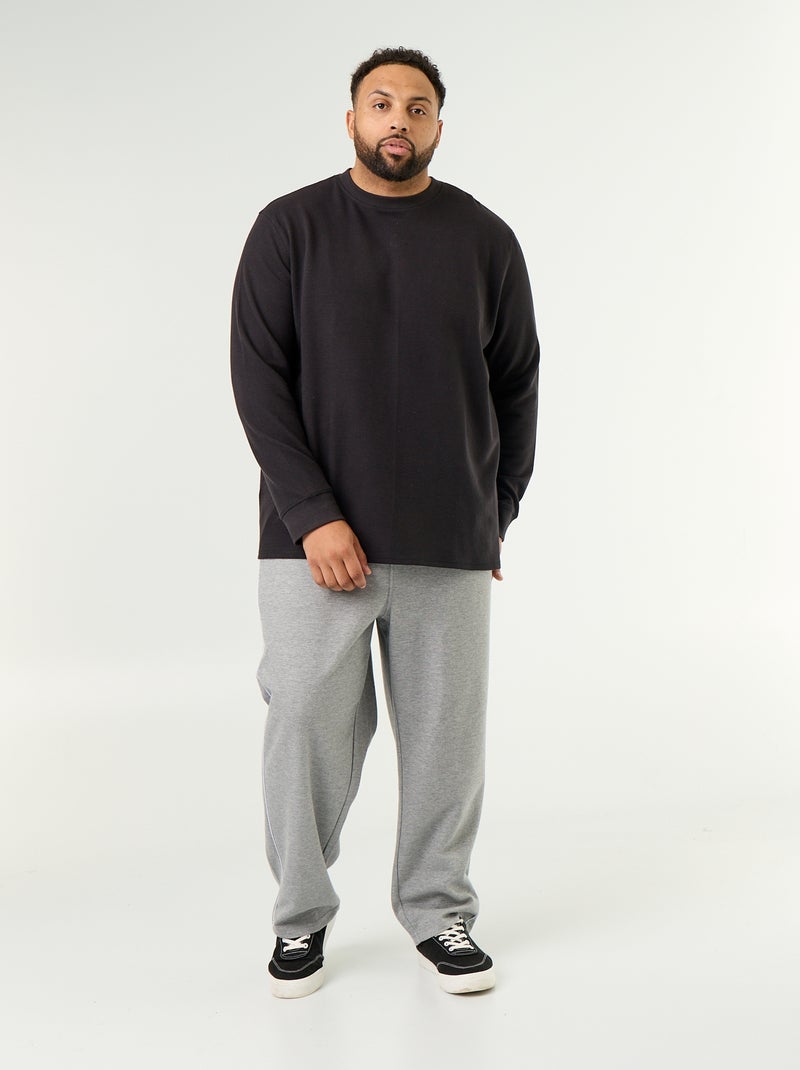 Thick long-sleeved round-neck t-shirt Black - Kiabi