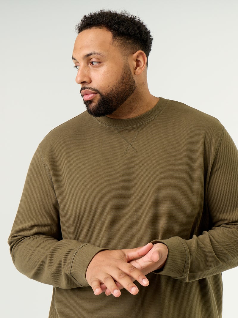 Thick long-sleeved round-neck t-shirt Khaki - Kiabi