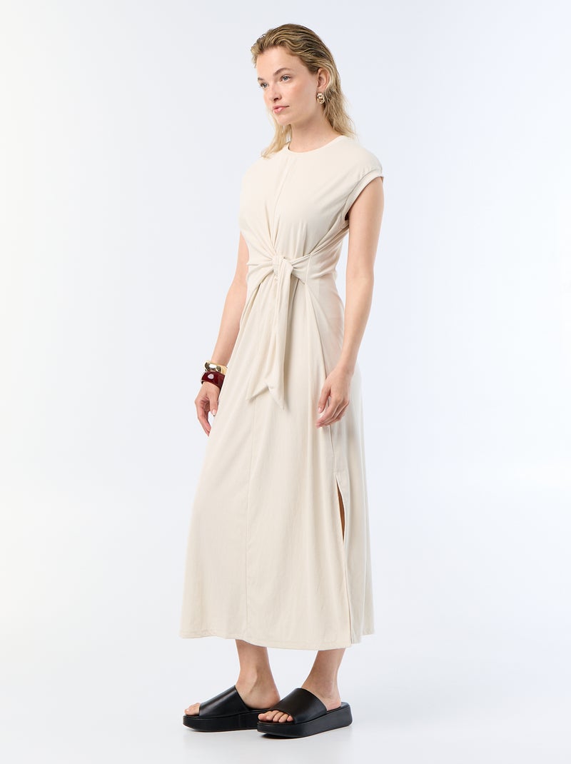 Tie-waist long dress Beige - Kiabi