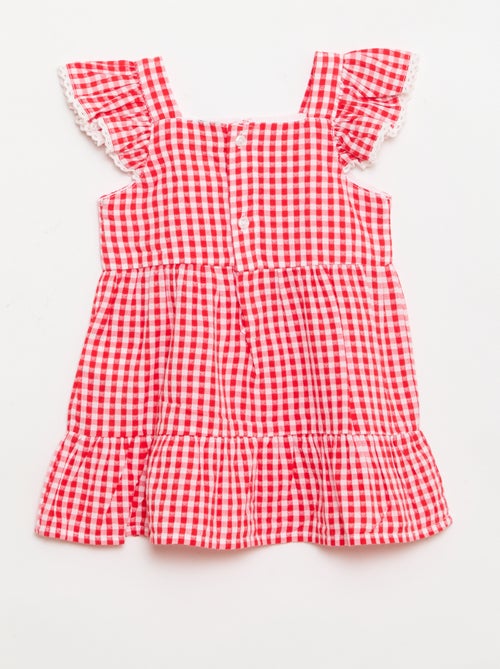 Tiered Gingham Print Dress - Kiabi