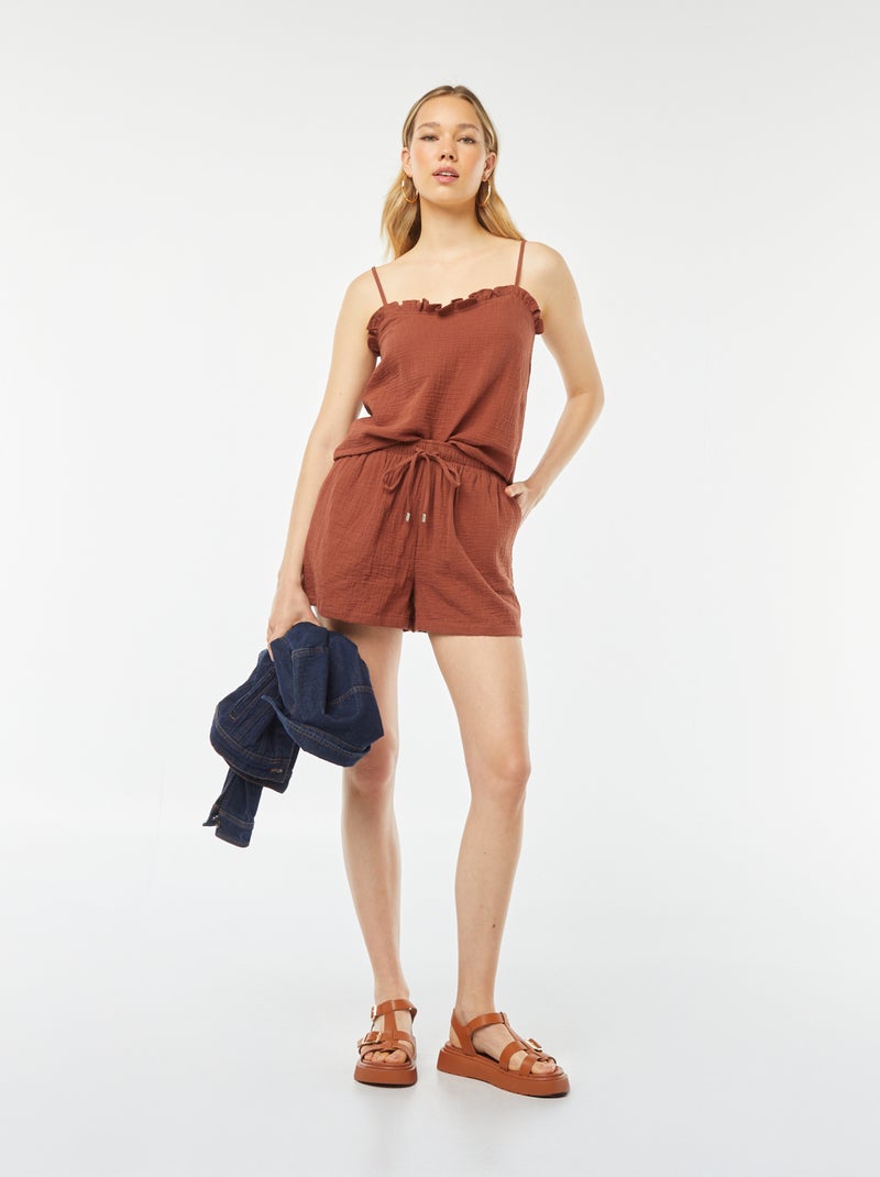 Top à bretelles en double gaze de coton Marron - Kiabi