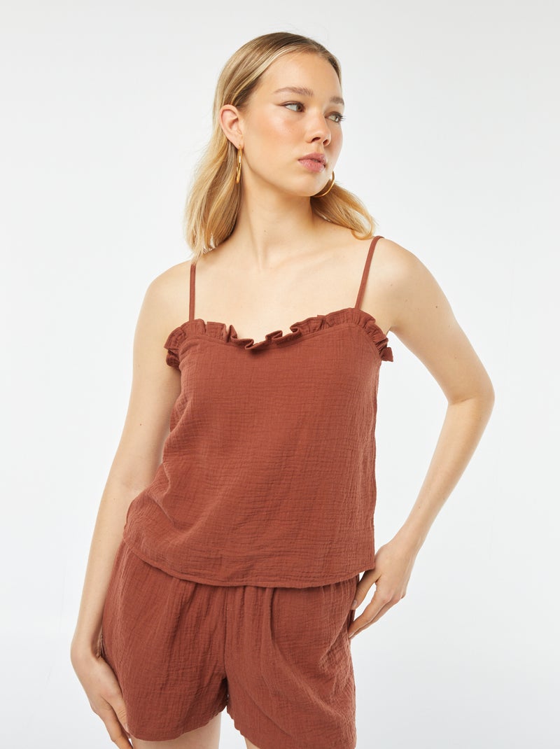 Top à bretelles en double gaze de coton Marron - Kiabi