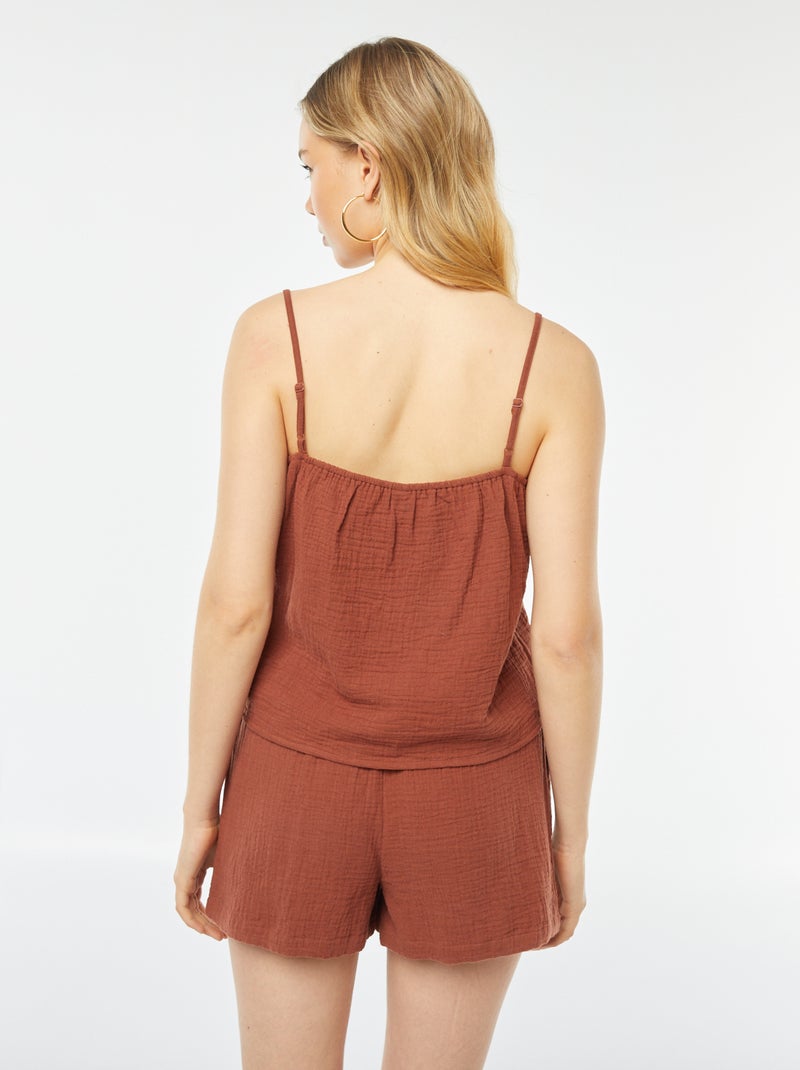 Top à bretelles en double gaze de coton Marron - Kiabi