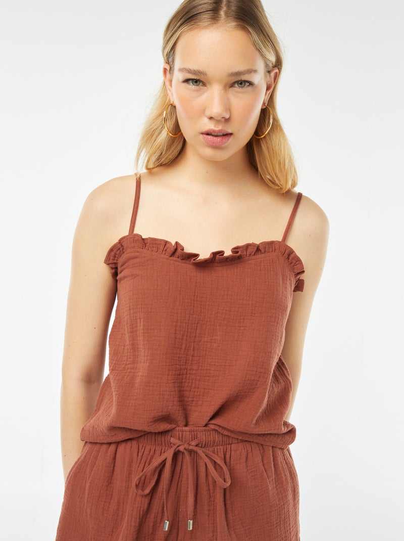 Top à bretelles en double gaze de coton Marron - Kiabi
