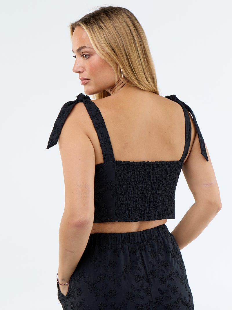 Top à bretelles noeud en coton Noir - Kiabi