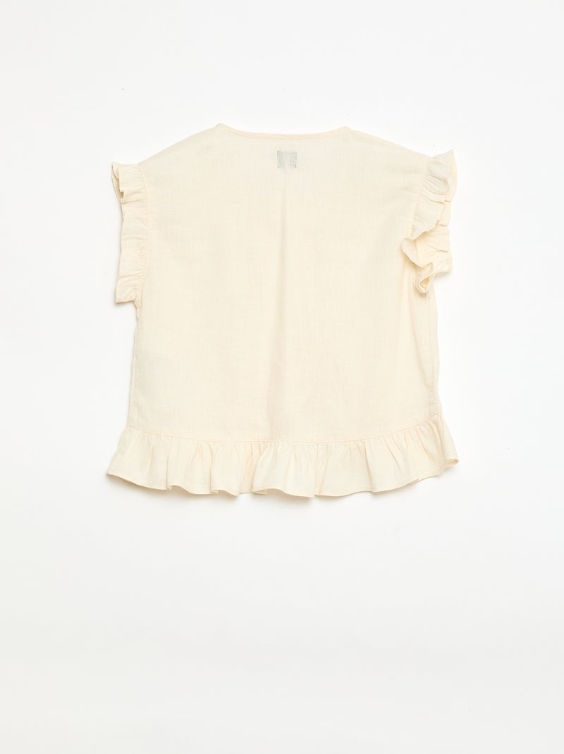 Top à volants en lin mélangé Blanc - Kiabi