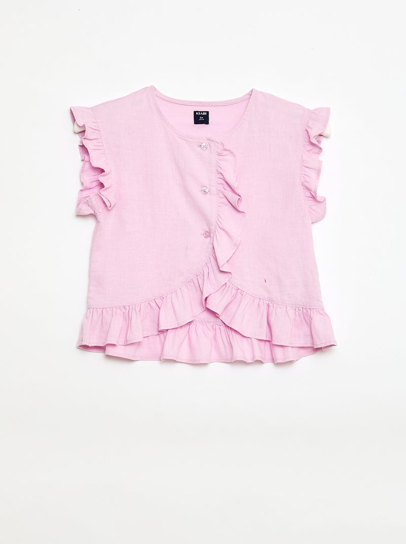 Top à volants en lin mélangé Violet - Kiabi