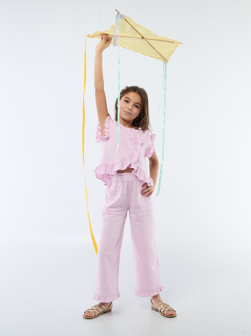 Top à volants en lin mélangé Violet - Kiabi