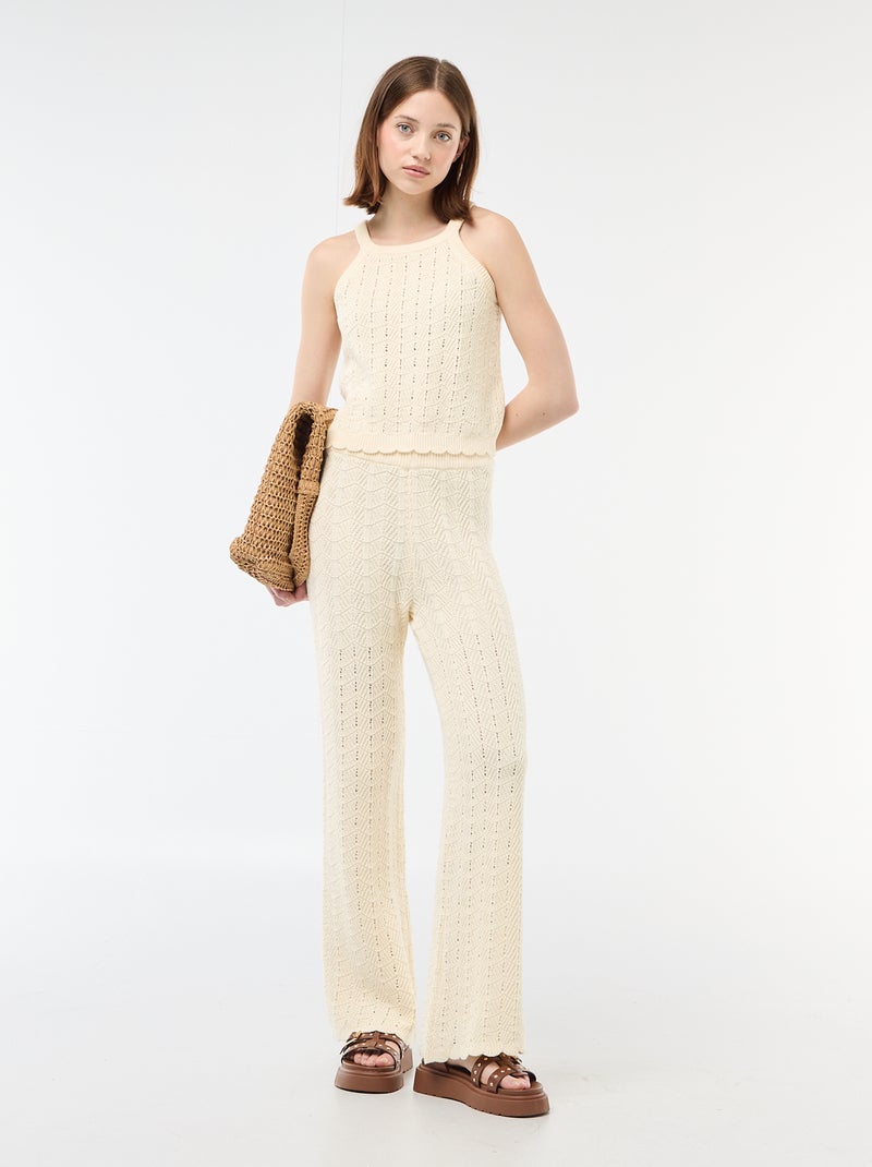 Top all'uncinetto con giromanica all'americana Beige - Kiabi