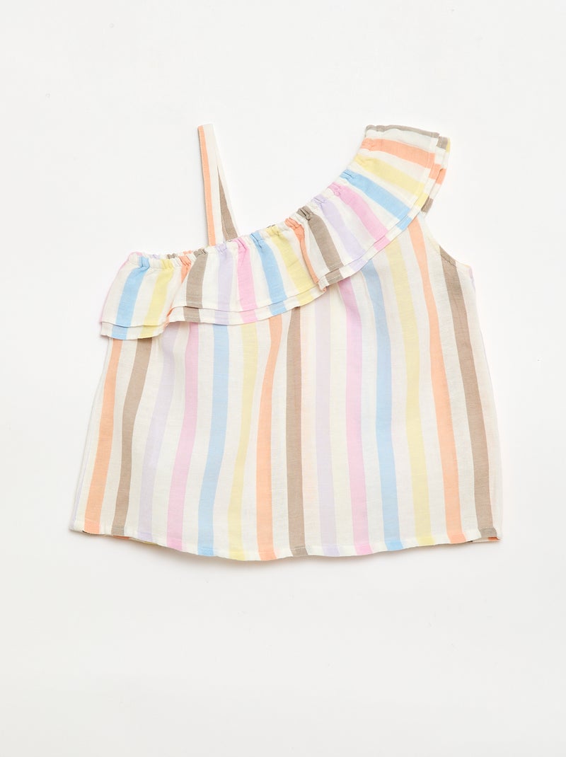 Top asymétrique à bretelles avec volants Blanc - Kiabi