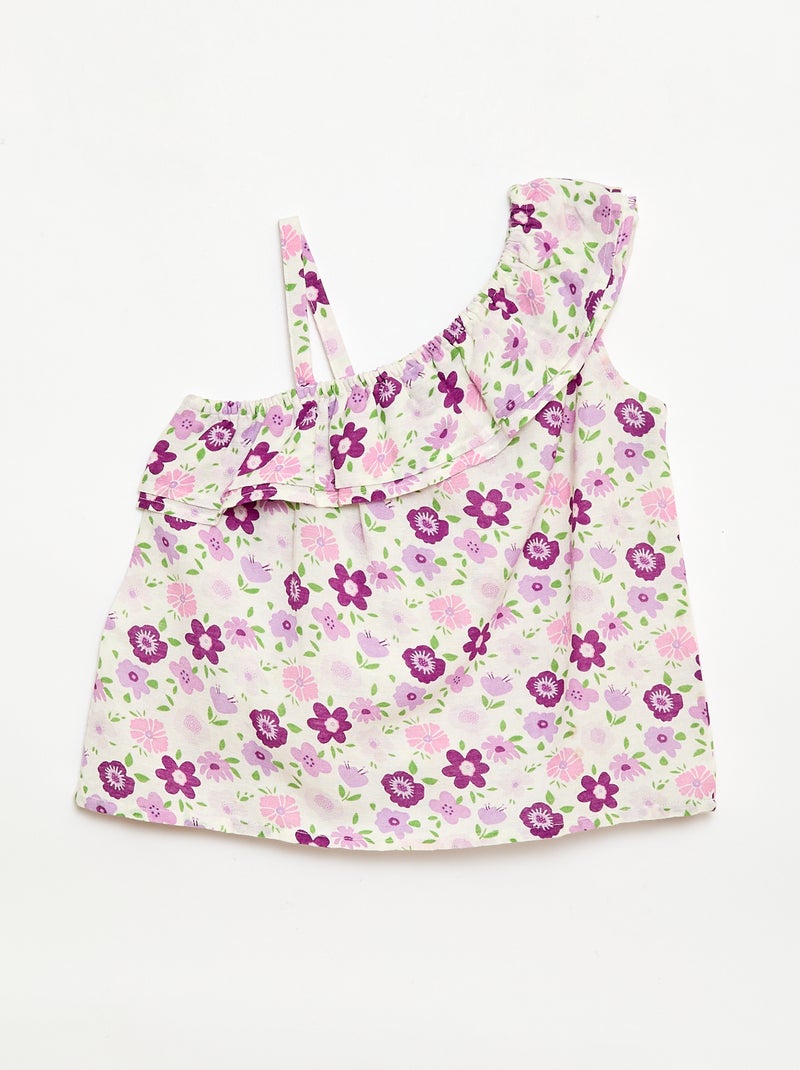 Top asymétrique à bretelles avec volants Blanc - Kiabi