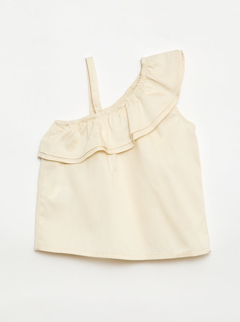 Top asymétrique à bretelles et col à volants Blanc - Kiabi