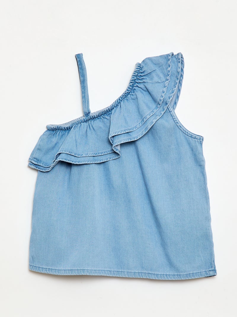 Top asymétrique à bretelles et col à volants Bleu - Kiabi