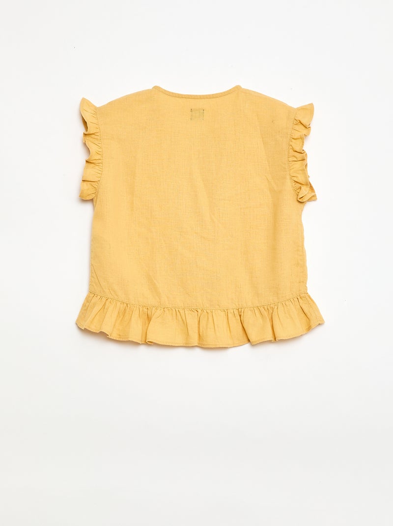 Top con volant in misto lino Beige - Kiabi