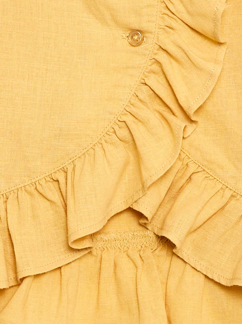 Top con volant in misto lino Beige - Kiabi