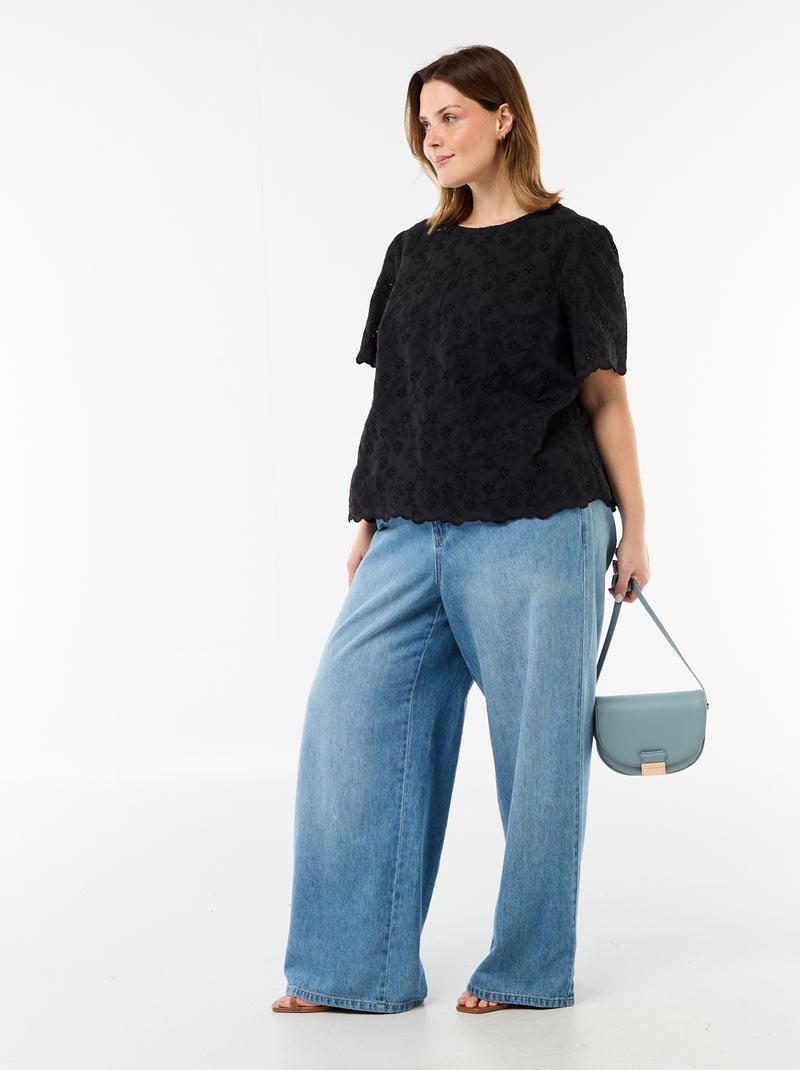 Top en broderies anglaises Noir - Kiabi