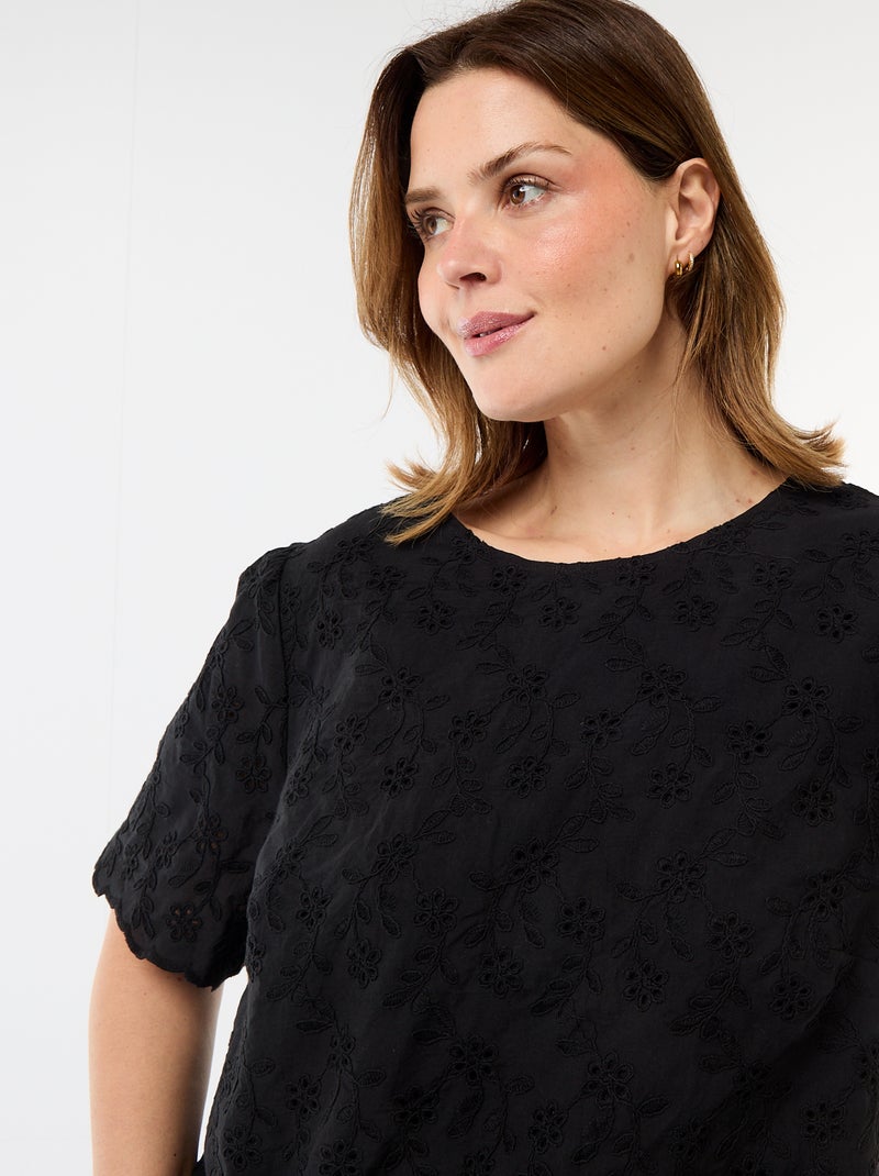 Top en broderies anglaises Noir - Kiabi