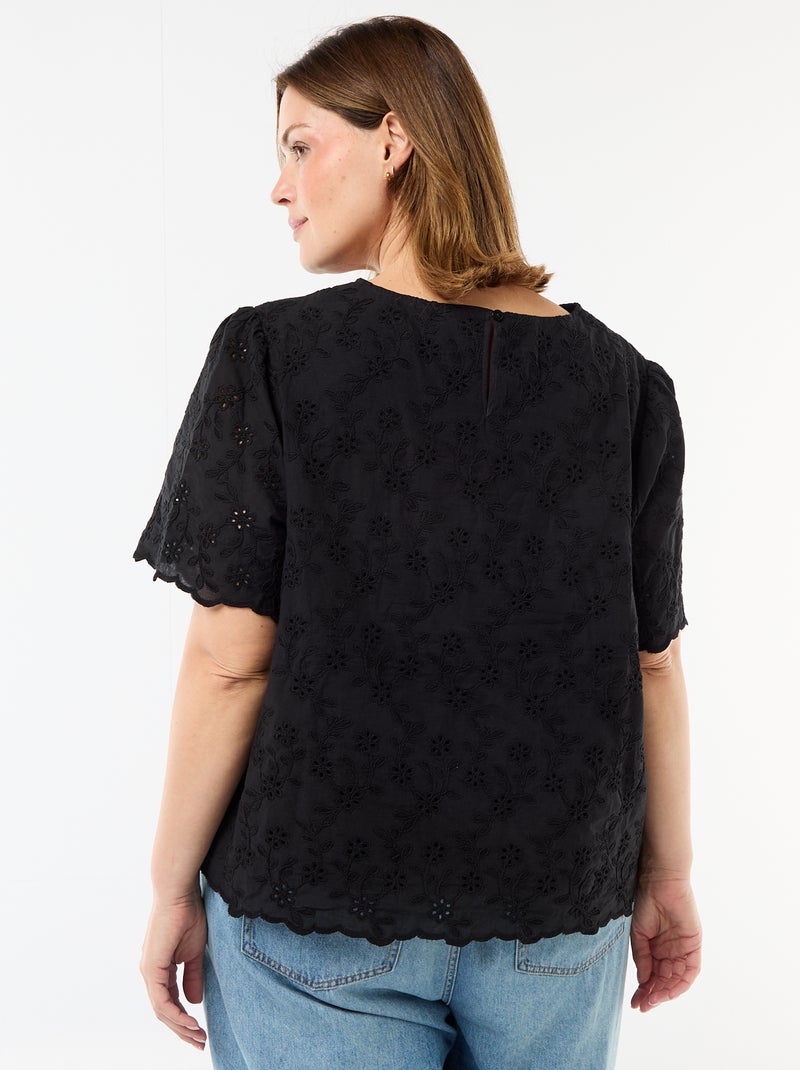 Top en broderies anglaises Noir - Kiabi