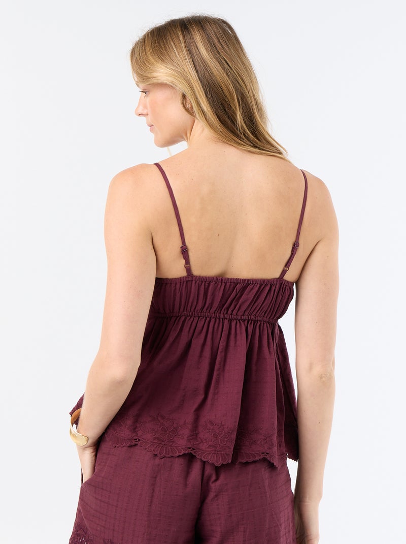 Top en coton avec bords brodés Rouge - Kiabi