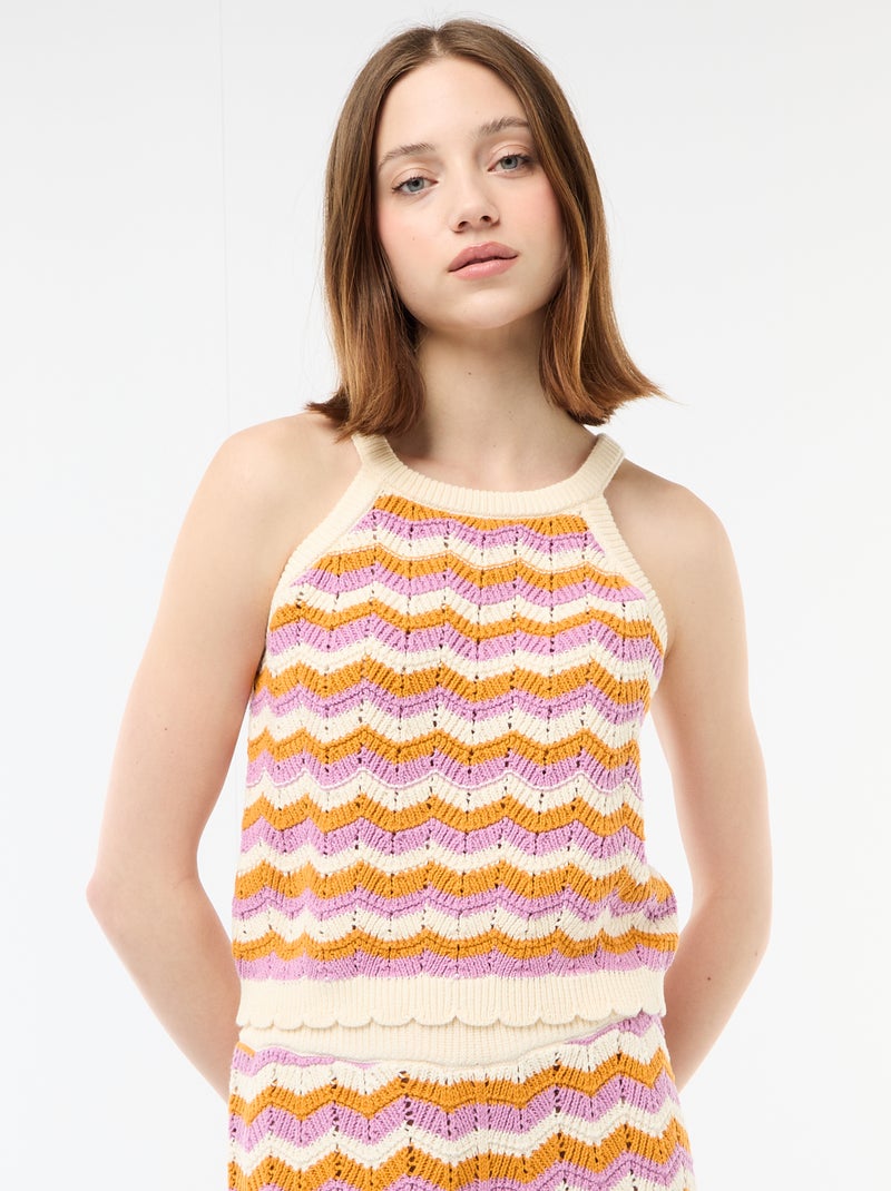 Top en crochet à emmanchures américaines Beige - Kiabi